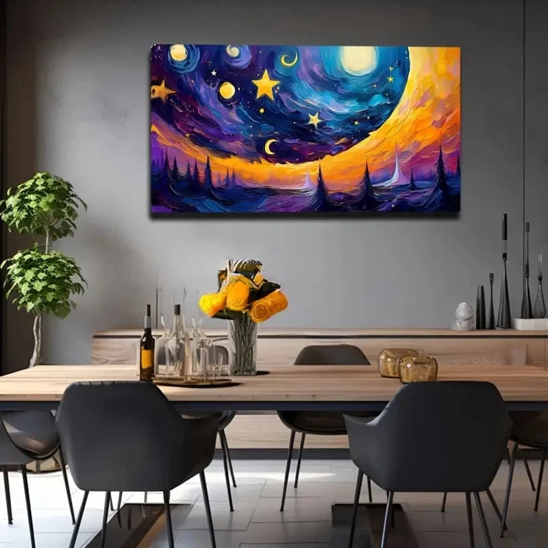 Cosmic Night Sky With Moon Wall Art Canvas Office Home Room Framed 120x60cm