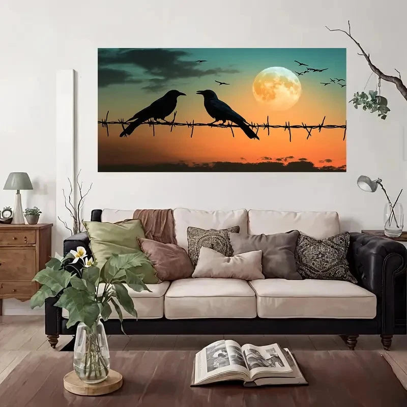 Wire Silhouette With Birds Wall Art Canvas Office Home Room Framed 120x60cm