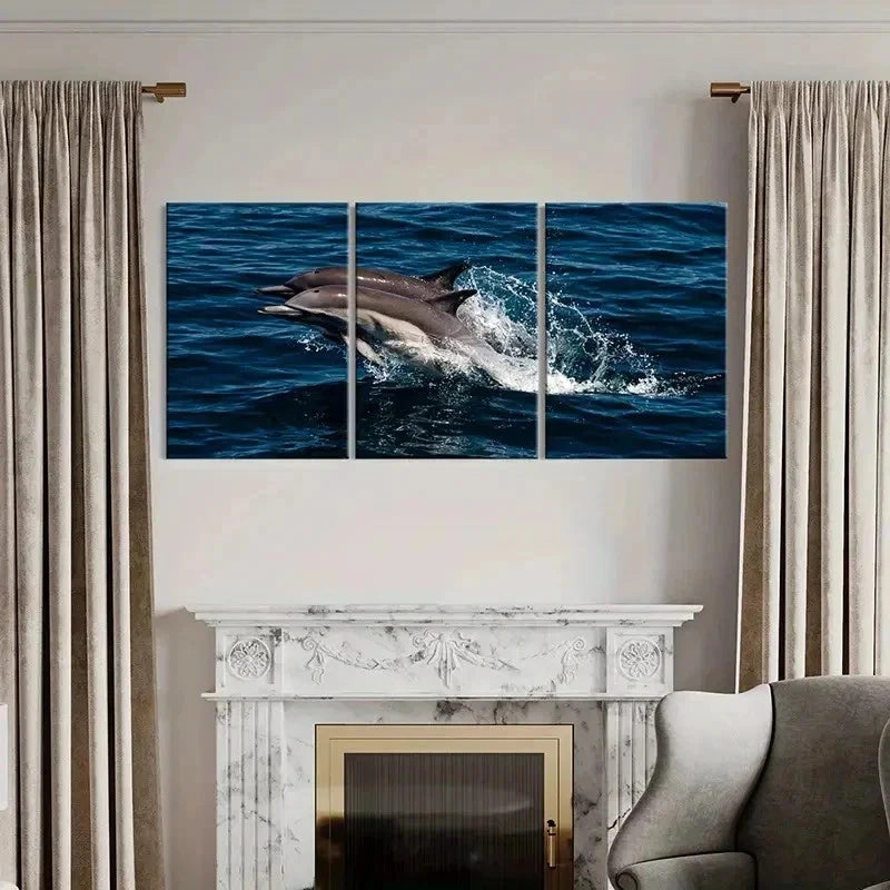 3pcs Dolphins Jumping Out Of The Sea Marine Life Wall Art Set Canvas Framed 60x90cm - High Quality Print 100% Australian Made Wall Canvas Ready to Hang - Bella Home Decor