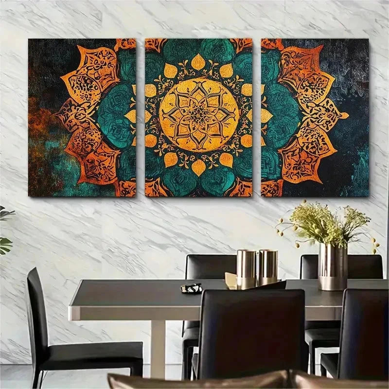 3pcs Middle Eastern Pattern Decor Perfect Wall Art Set Canvas Framed 50x70cm - High Quality Print 100% Australian Made Wall Canvas Ready to Hang