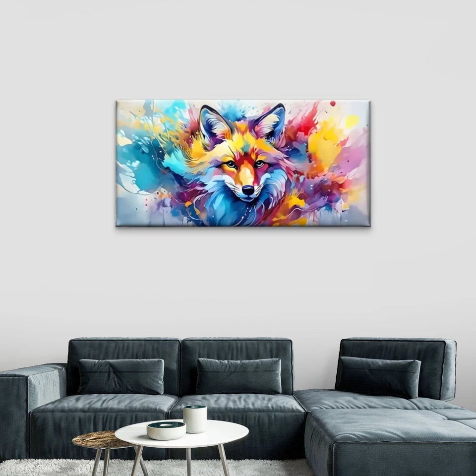 Colorful Foxes Abstract Wall Art Canvas Office Home Room Framed 120x60cm