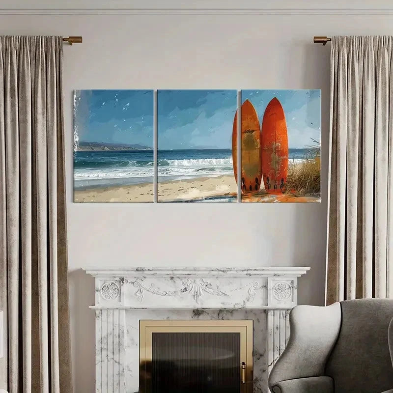 3pcs Australian Hyams Beach Scene & Surfboards Wall Art Set Canvas Framed 50x70cm - High Quality Print 100% Australian Made Wall Canvas Ready to Hang - Bella Home Decor