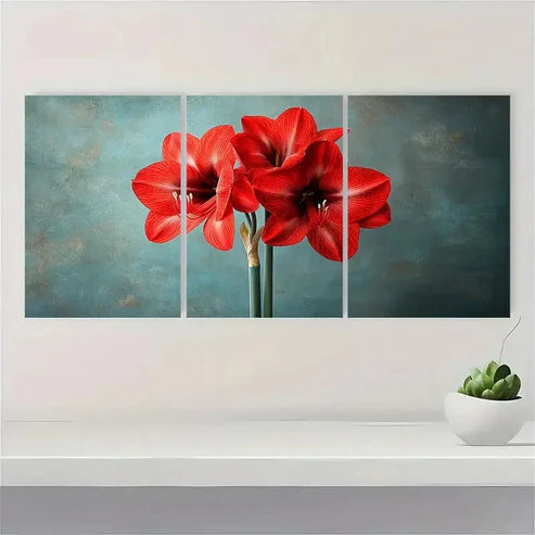 3pcs Amaryllis Flower Wall Art Canvas Unframed - High Quality Print 100% Australian Made Wall Canvas - Bella Home Decor