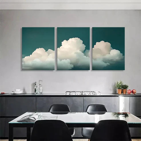 3pcs Serene Cloudscape Soft White Clouds Wall Art Set Canvas Unframed - High Quality Print 100% Australian Made Wall Canvas