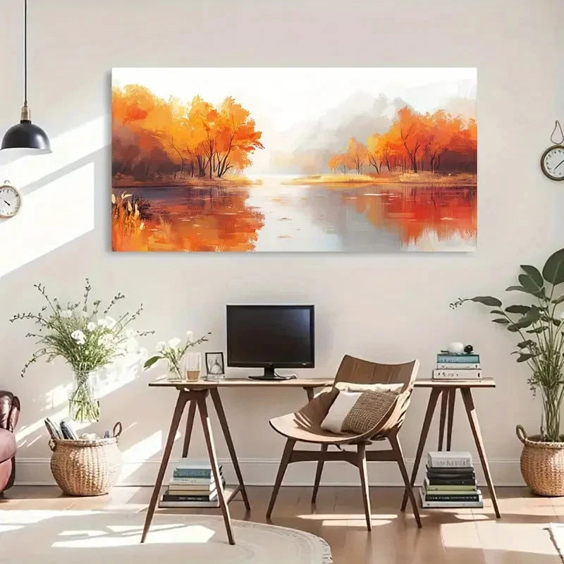 Autumn Landscape Peaceful Wall Art Canvas Office Home Room Framed 120x60cm - Bella Home Decor