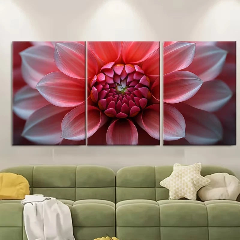 3pcs Light Red Pink Dahlia Floral Macro Metal Print Ready to Hang Art
