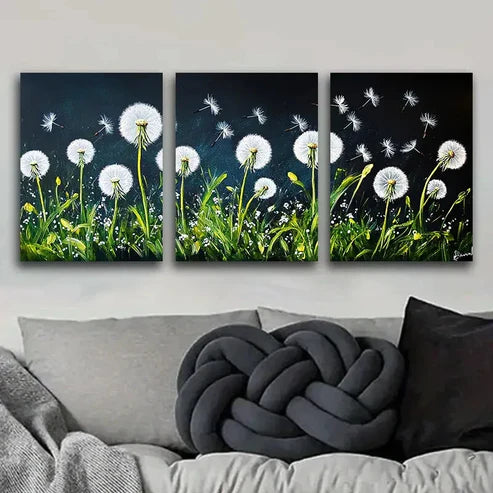 3pcs Dandelion Flower White Nature Perfect Wall Art Set Canvas Unframed - High Quality Print 100% Australian Made Wall Canvas - Bella Home Decor