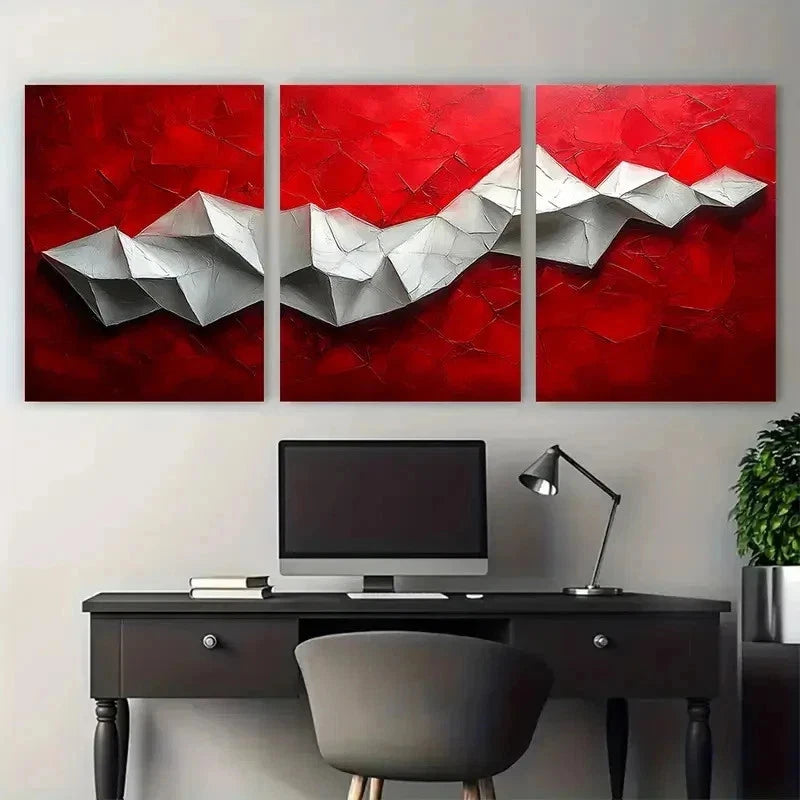 3pcs Abstract Angular Red And White Perfect Wall Art Set Canvas Framed 50x70cm - High Quality Print 100% Australian Made Wall Canvas Ready to Hang - Bella Home Decor