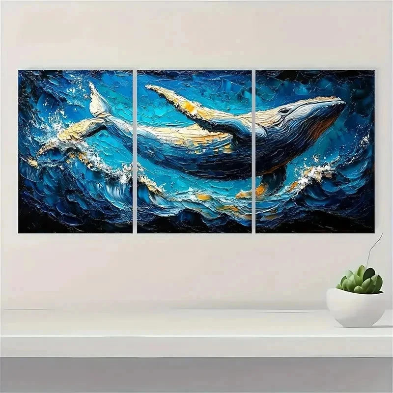 3pcs Whale Painting Breaching Humpback R Wall Art Set Canvas Framed 40x60cm - High Quality Print 100% Australian Made Wall Canvas Ready to Hang