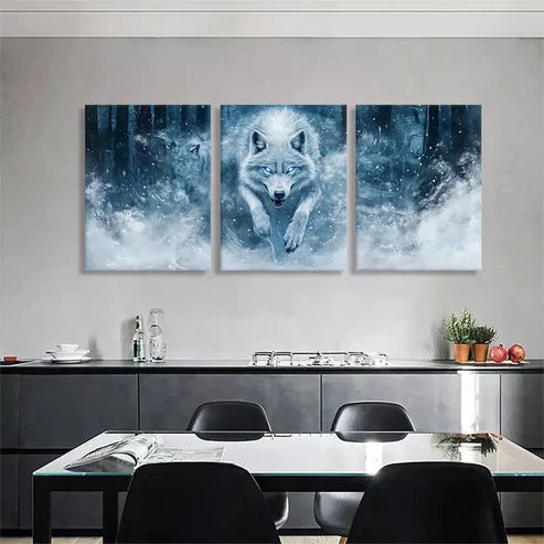 3pcs Arctic Wolf White Snowy Forest Wall Art Canvas Unframed - High Quality Print 100% Australian Made Wall Canvas