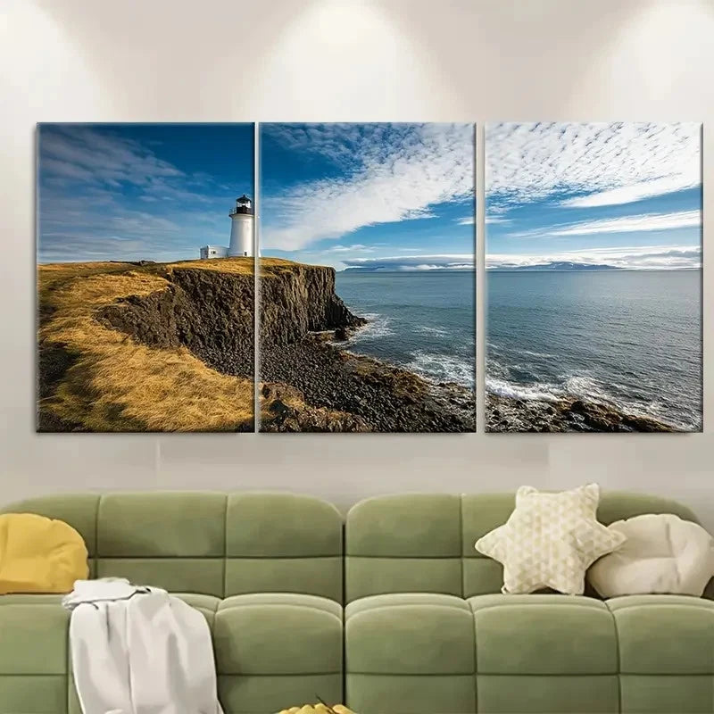 3pcs Grimsey Lighthouse Arctic Ocean Metal Print Ready to Hang Art