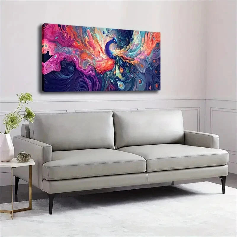 Modern Peacock Feather Vibrant Wall Art Canvas Office Home Room Framed 120x60cm - Bella Home Decor