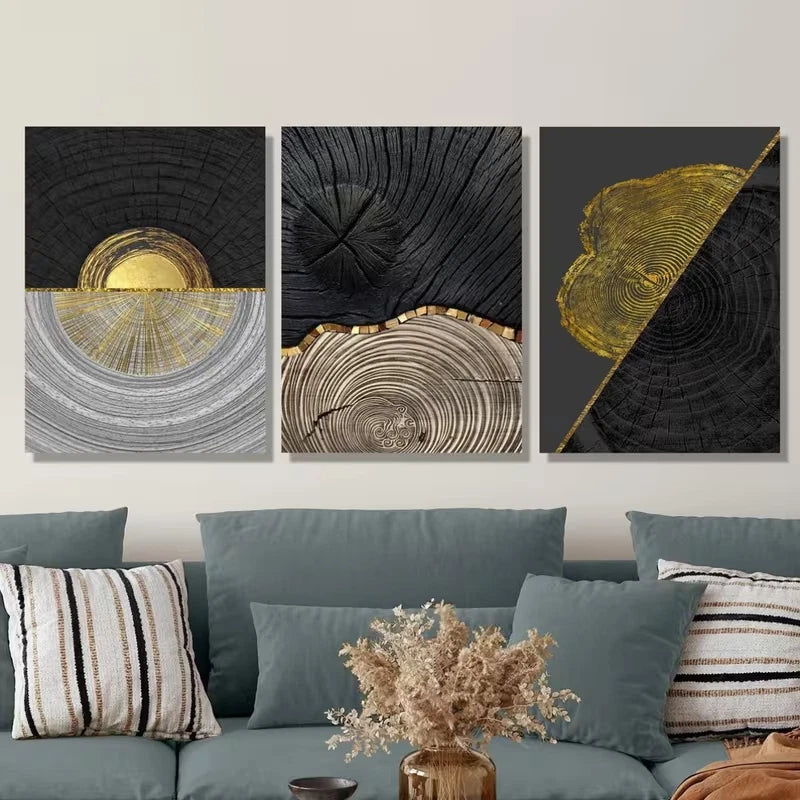 3pcs Light Luxury Golden Foil Metal Print Ready to Hang Art