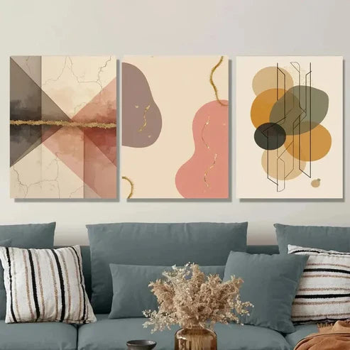 3pcs Modern Abstract Geometric Shapes & Golden Wall Art Set Wall Art Canvas Unframed – High Quality Print 100% Australian Made Wall Canvas