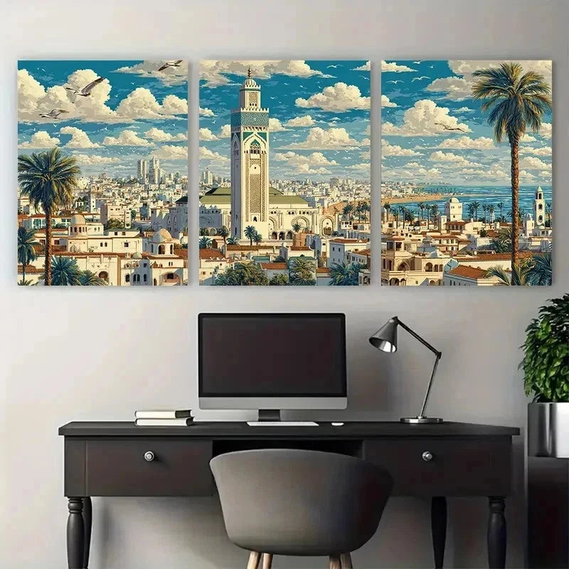 3pcs Casablanca Posters Morocco Travel Perfect Wall Art Set Canvas Framed 50x70cm - High Quality Print 100% Australian Made Wall Canvas Ready to Hang - Bella Home Decor