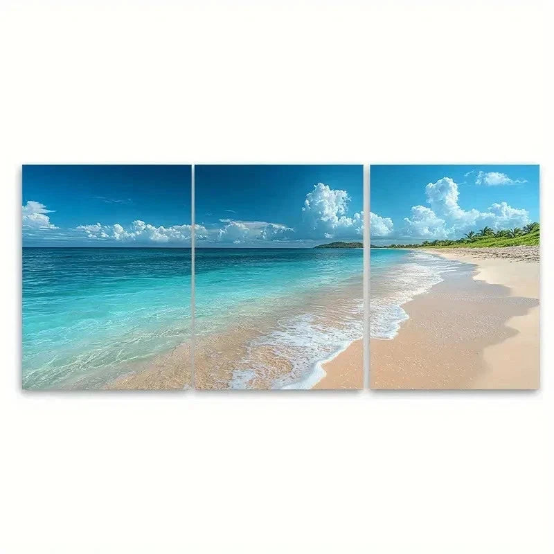 3pcs Turquoise Sea Sandy Shore Paradise R Wall Art Set Canvas Framed 50x70cm - High Quality Print 100% Australian Made Wall Canvas Ready to Hang