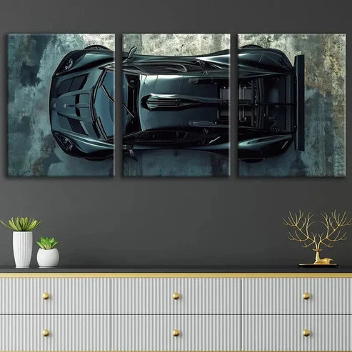3pcs Vintage Fashion Black Cool Sports Car Gray Wall Art Set Canvas Unframed - High Quality Print 100% Australian Made Wall Canvas