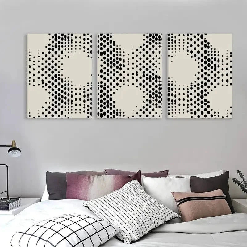 3pcs Black & White Dot Digital Illustration Wall Art Set Canvas Framed 50x70cm - High Quality Print 100% Australian Made Wall Canvas Ready to Hang - Bella Home Decor