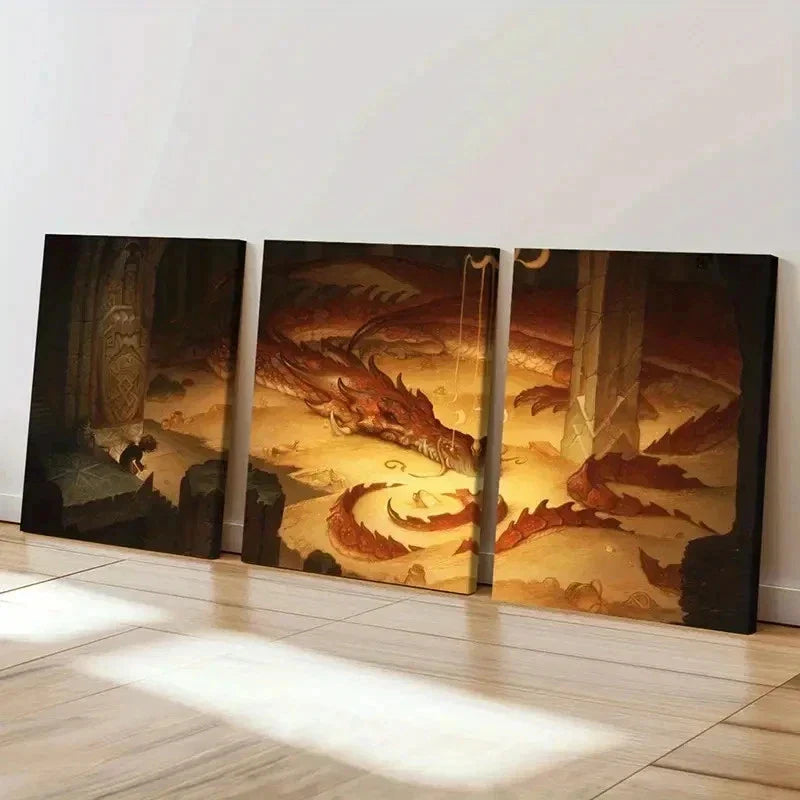 3pcs Vibrant Dragon & Mythical Creature Wall Art Set Canvas Unframed - High Quality Print 100% Australian Made Wall Canvas