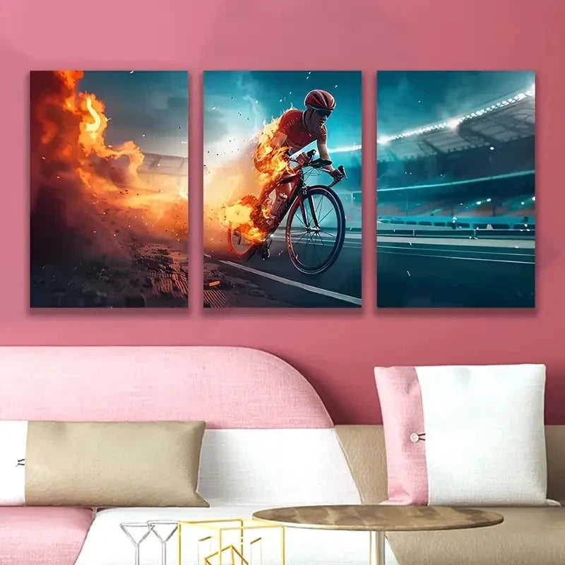 3pcs Cycling Athlete Wall Art Set Canvas Framed 50x70cm - High Quality Print 100% Australian Made Wall Canvas Ready to Hang - Bella Home Decor