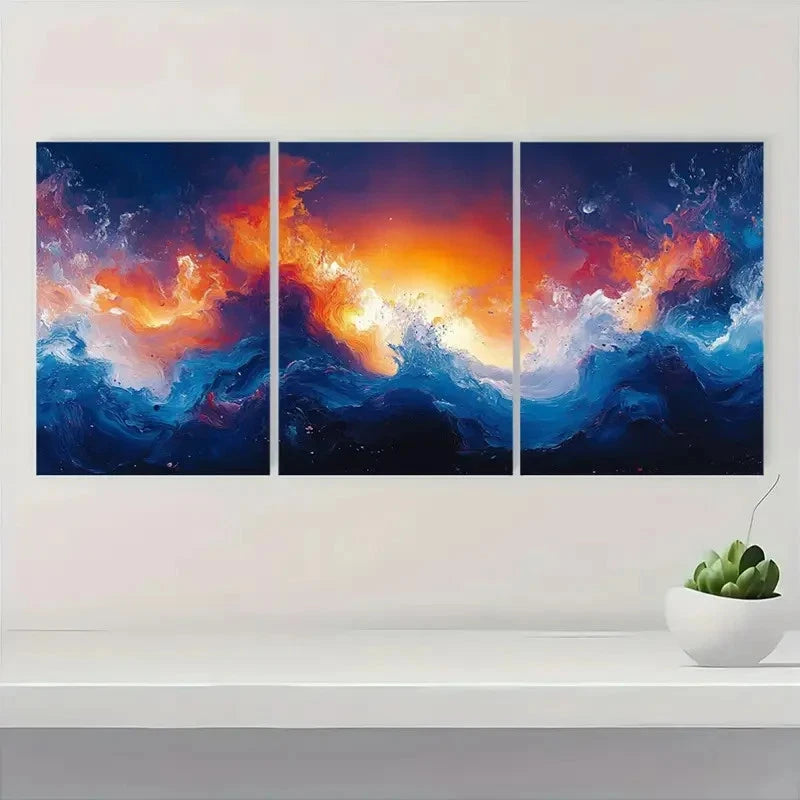 3pcs Vibrant Blue, Orange & Red Swirls DF Wall Art Set Canvas Framed 40x60cm - High Quality Print 100% Australian Made Wall Canvas Ready to Hang