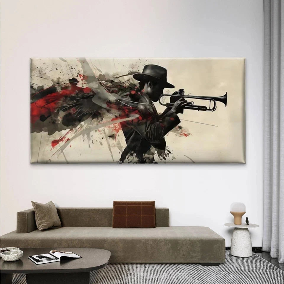 Jazz Trumpet Player Watercolor Wall Art Canvas Office Home Room Framed 120x60cm