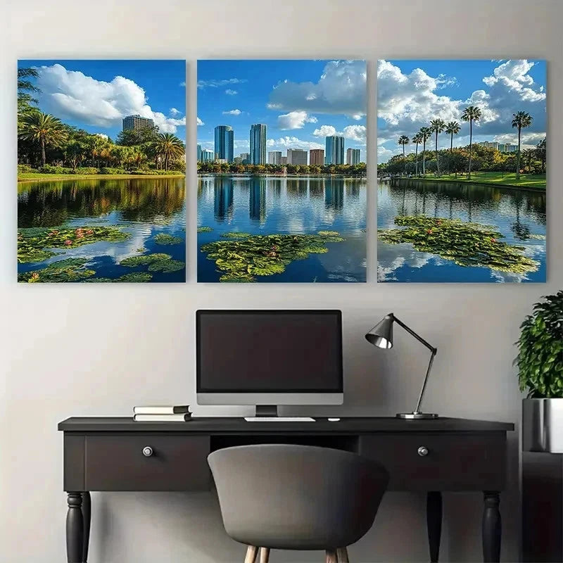 3pcs Florida Cityscape Prints Orlando Perfect Wall Art Set Canvas Framed 50x70cm - High Quality Print 100% Australian Made Wall Canvas Ready to Hang