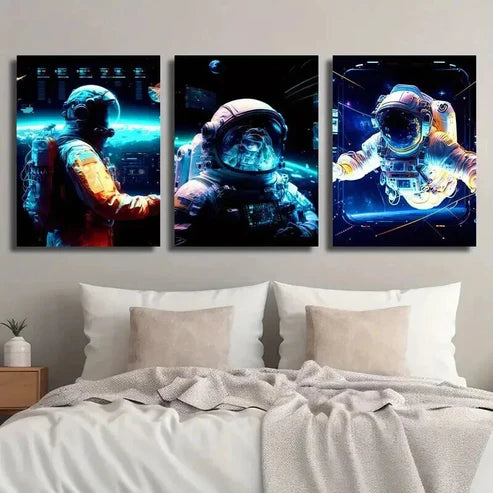 3pcs Sci-Fi Astronaut Space Adventure Wall Art Canvas Unframed - High Quality Print 100% Australian Made Wall Canvas