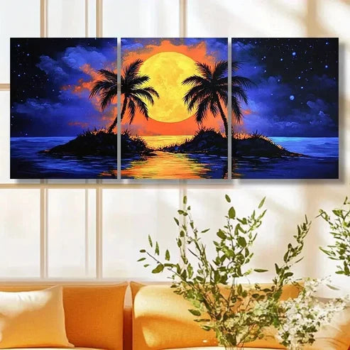 3pcs Vibrant Palm Tree and Ocean View Wall Art Canvas Unframed - High Quality Print 100% Australian Made Wall Canvas