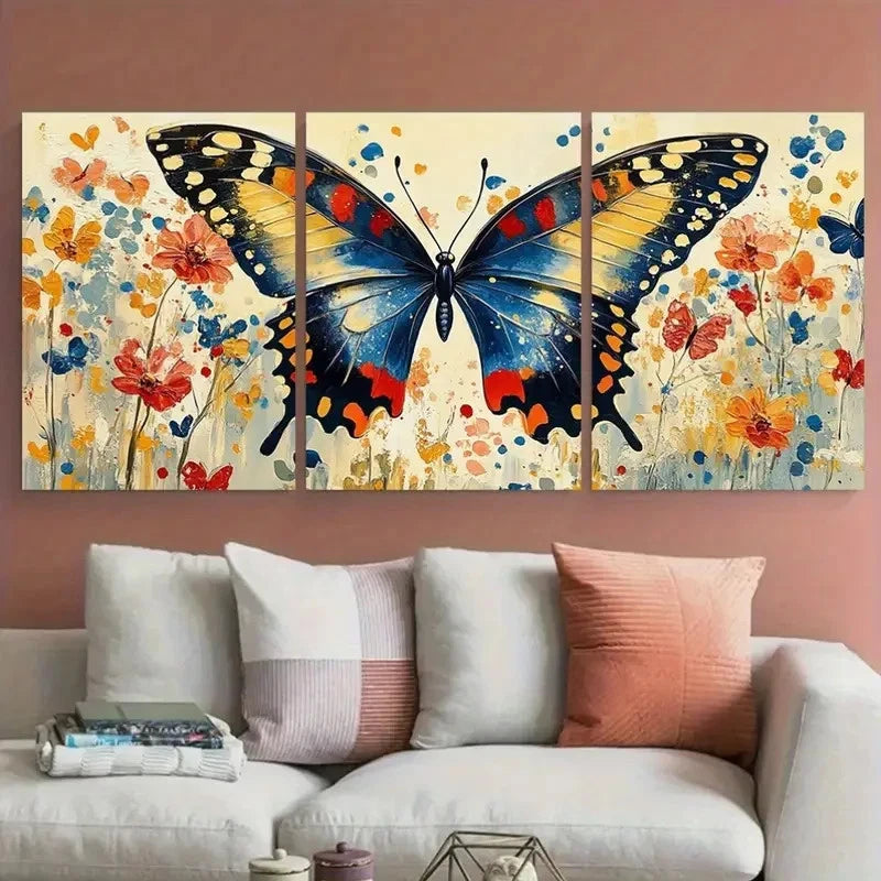 3pcs Floral Butterfly Elegant Colorful Perfect Wall Art Set Canvas Framed 40x60cm - High Quality Print 100% Australian Made Wall Canvas Ready to Hang