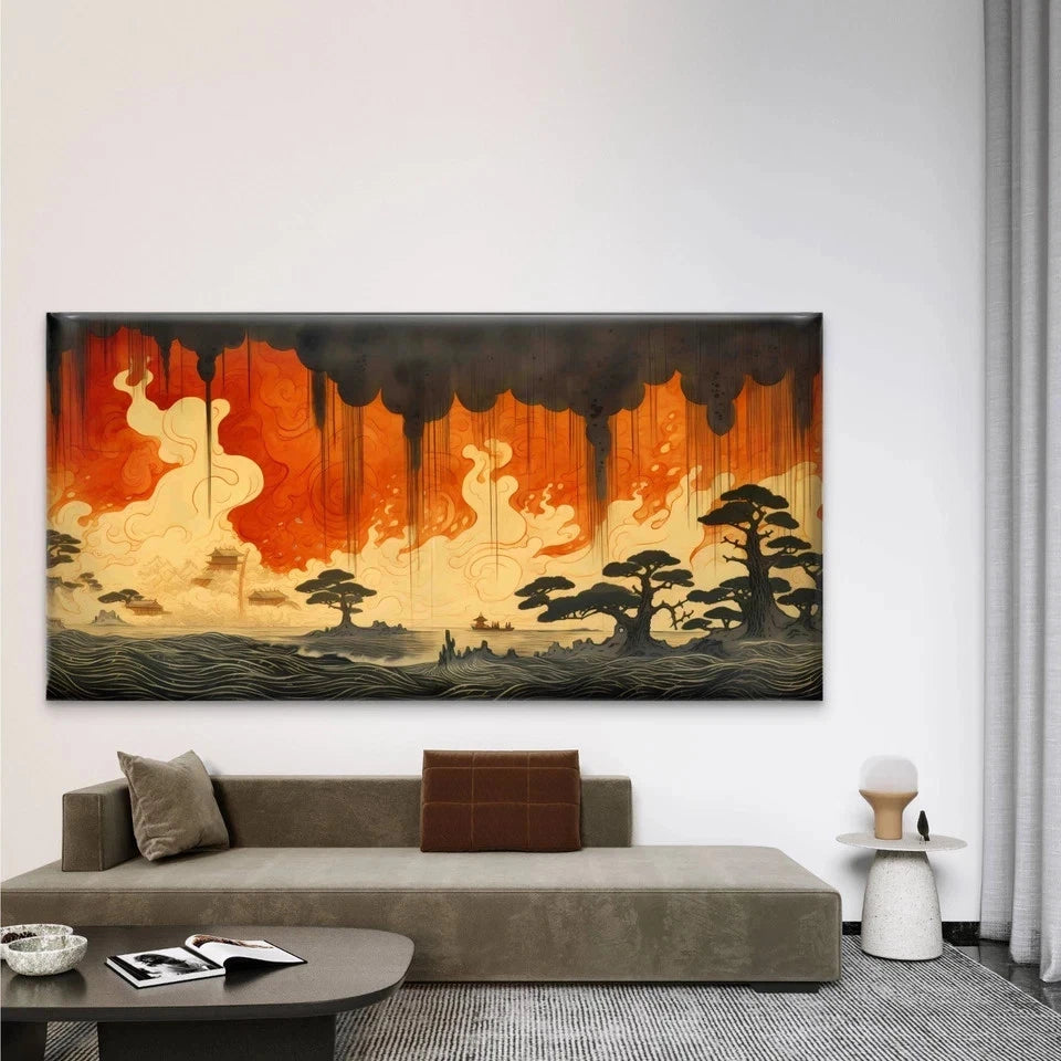 Flames of Eternity Wall Art Canvas Office Home Room Framed 120x60cm