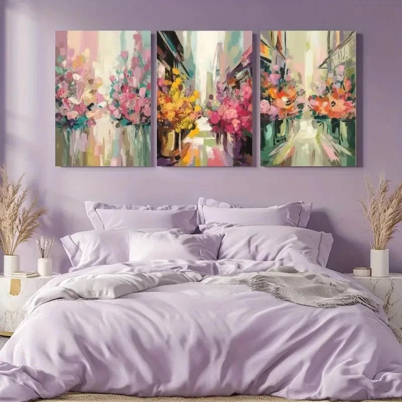 3pcs Floral Patterns Artwork, Floral Wall Art Set Canvas Framed 50x70cm - High Quality Print 100% Australian Made Wall Canvas Ready to Hang