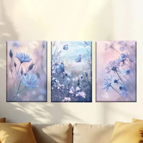 3pcs Blue dandelion lavender butterfly Wall Art Set Canvas Unframed - High Quality Print 100% Australian Made Wall Canvas - Bella Home Decor