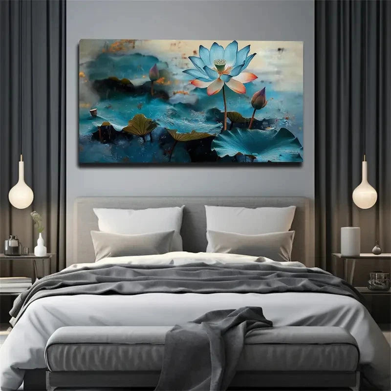 Serene Blue & Green Nature Wall Art Canvas Office Home Room Framed 120x60cm