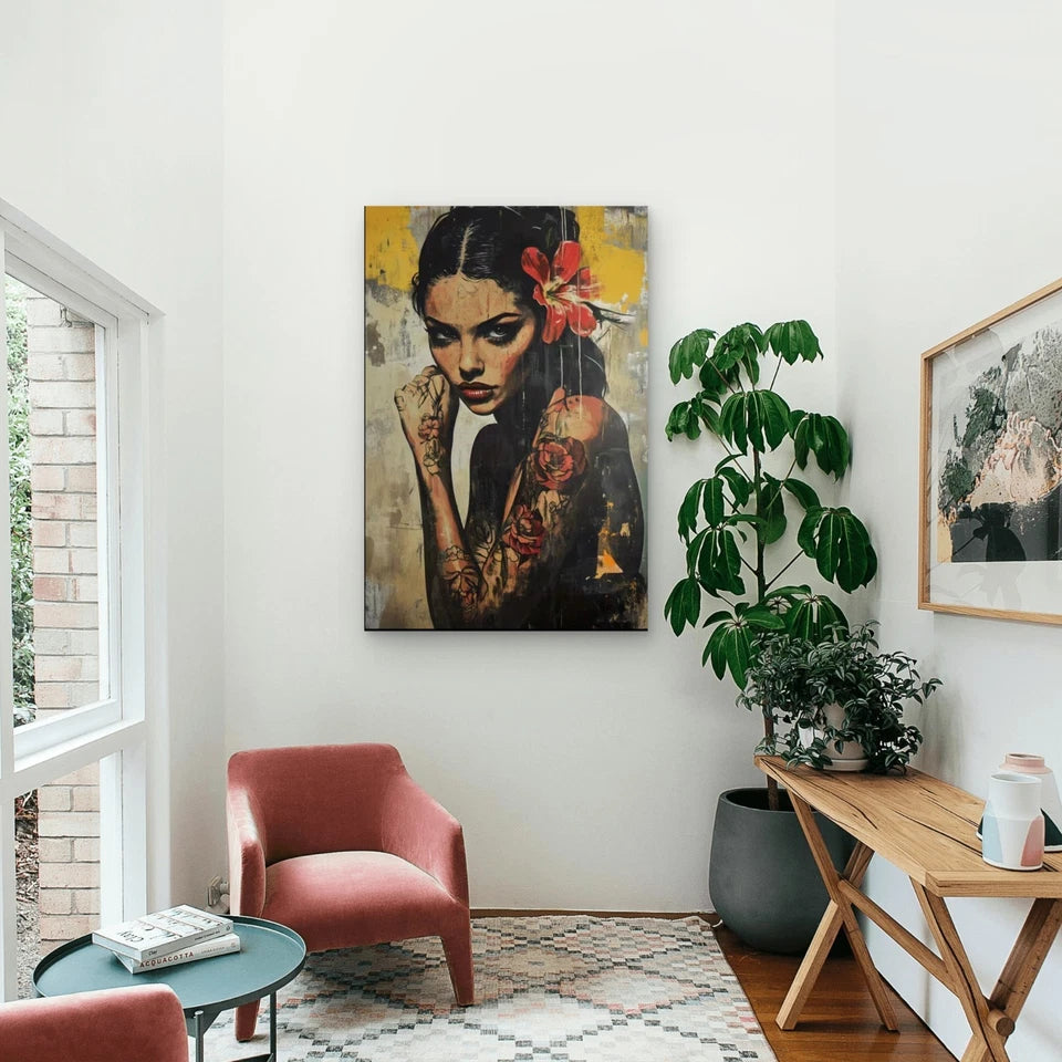 Portrait of a Tattooed Woman 40x60cm Metal Print Ready to Hang