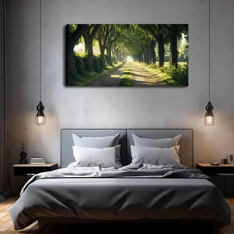 Forest Pathway With Lush Greene Wall Art Canvas Office Home Room Framed 120x60cm