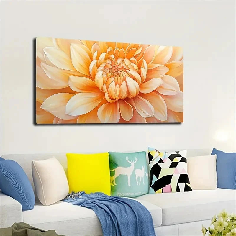 Vibrant Yellow Dahlia Floral Wall Art canvas office home room framed 120x60cm - Bella Home Decor