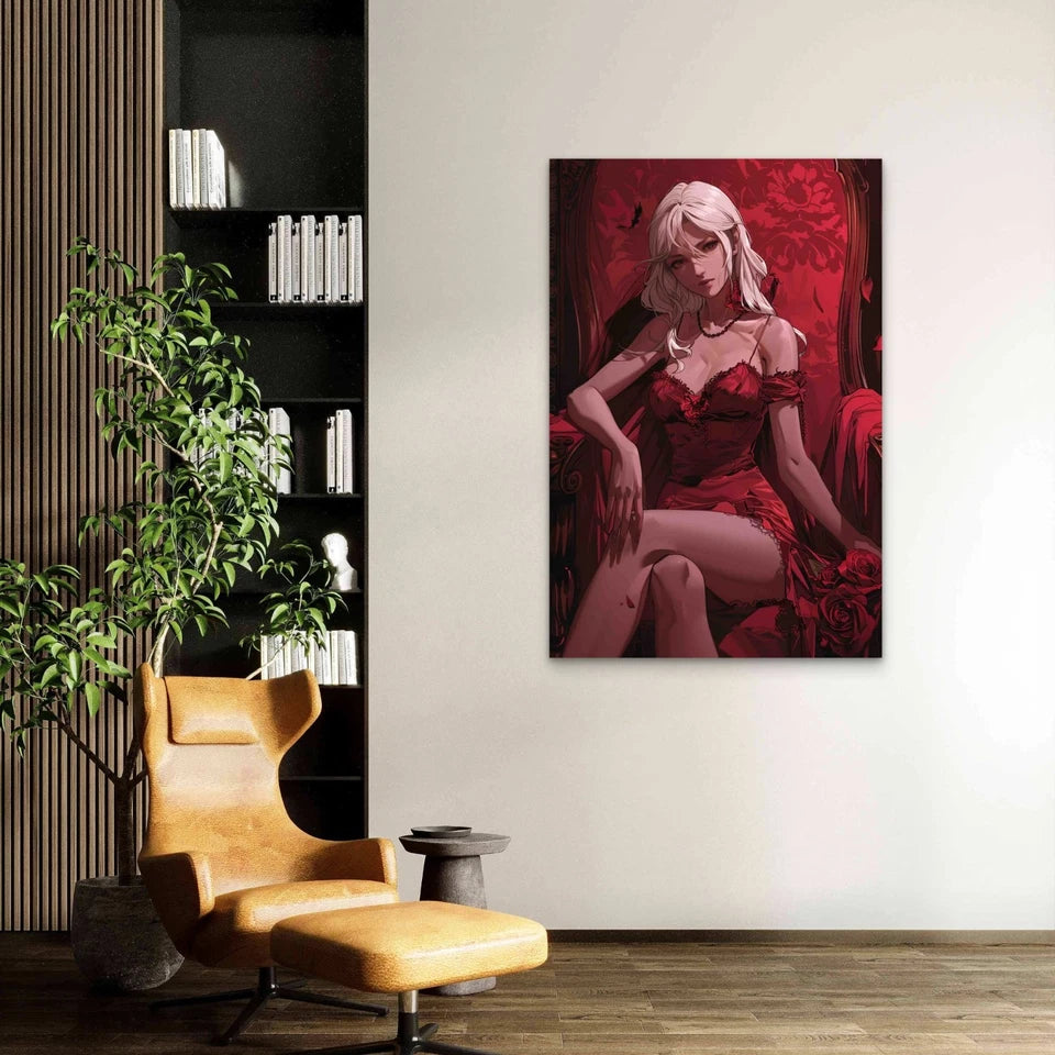 Anime Girl In A Red Dress 40x60cm Metal Print Ready to Hang