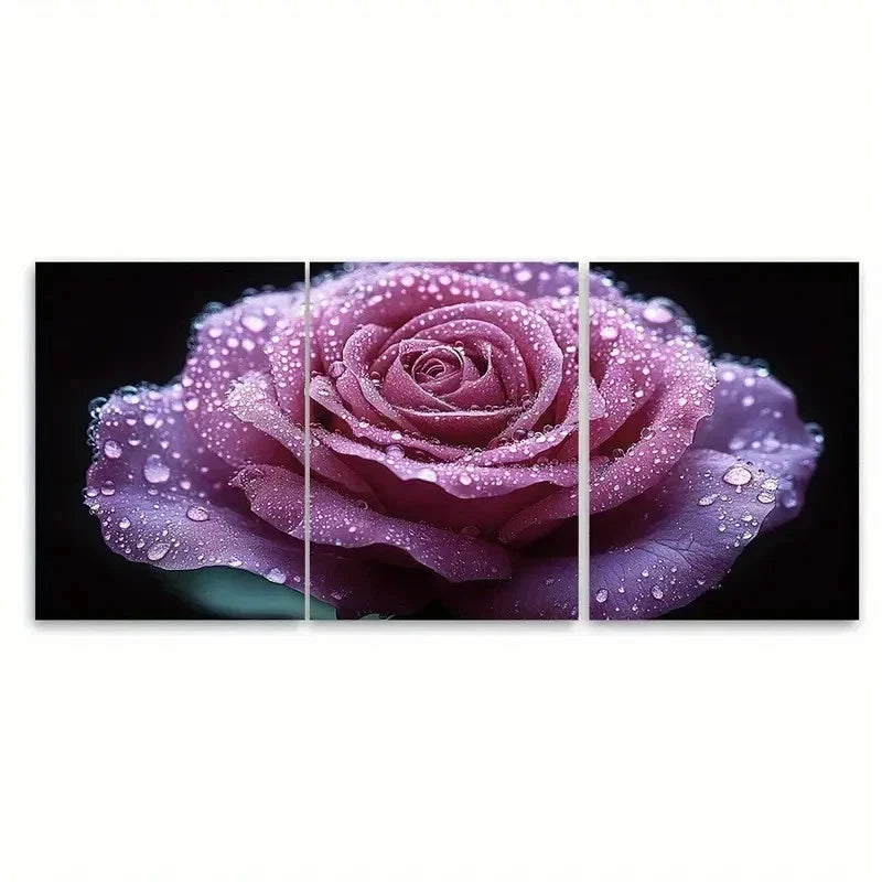 3pcs Violet Rose Water Droplets ET Wall Art Set Canvas Framed 60x90cm - High Quality Print 100% Australian Made Wall Canvas Ready to Hang