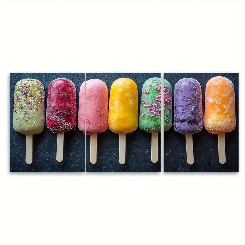 3pcs Vibrant Ice Cream Lolly FI Wall Art Set Canvas Framed 40x60cm - High Quality Print 100% Australian Made Wall Canvas Ready to Hang - Bella Home Decor