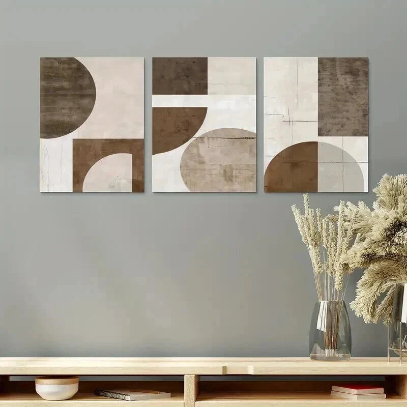 3pcs Beige & Black Geometric Abstract Perfect Wall Art Set Canvas Framed 50x70cm - High Quality Print 100% Australian Made Wall Canvas Ready to Hang - Bella Home Decor