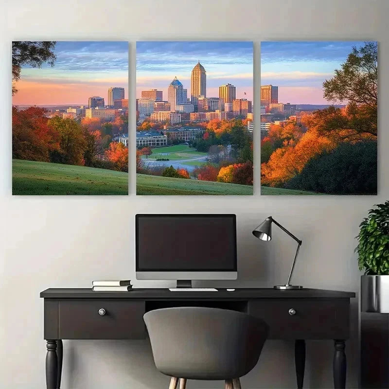 3pcs Vibrant North Carolina Skyline Perfect Wall Art Set Canvas Framed 50x70cm - High Quality Print 100% Australian Made Wall Canvas Ready to Hang