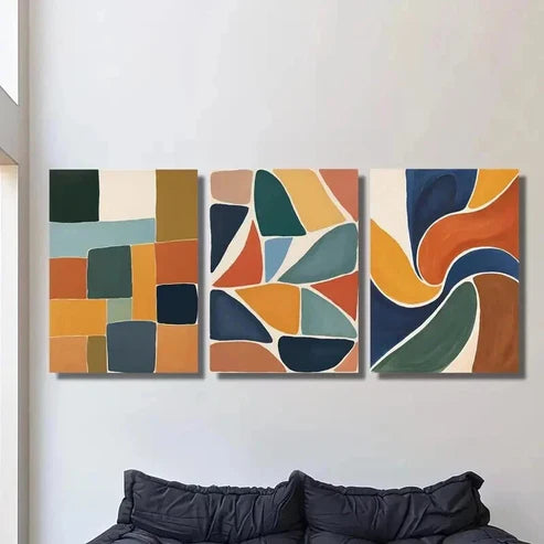3pcs Retro Abstract Multi Color Block Geometric Wall Art Canvas Unframed - High Quality Print 100% Australian Made Wall Canvas