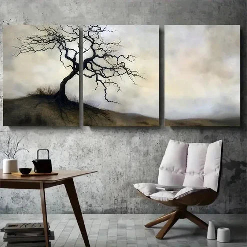 3pcs Black Abstract Misty Tree Wall Art Set Canvas Unframed - High Quality Print 100% Australian Made Wall Canvas - Bella Home Decor