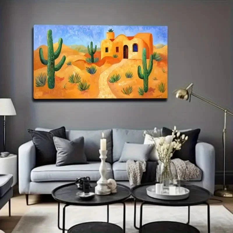 Desert Cactus Vibrant Earthy Wall Art Canvas Office Home Room Framed 120x60cm