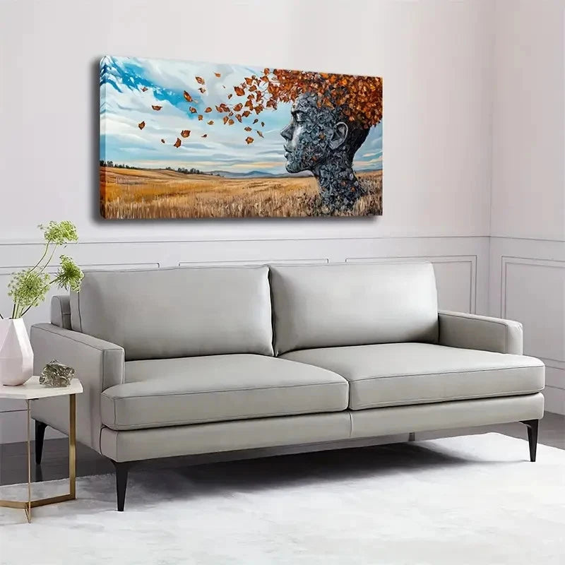 Leaves And Head Design Wall Art Canvas Office Home Room Framed 120x60cm