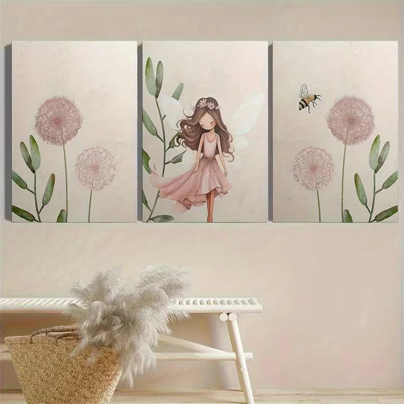 3pcs Pink Dandelion Flowers Wall Art Set Canvas Framed 40x60cm – High Quality Print, 100% Australian Made, Ready to Hang - Bella Home Decor