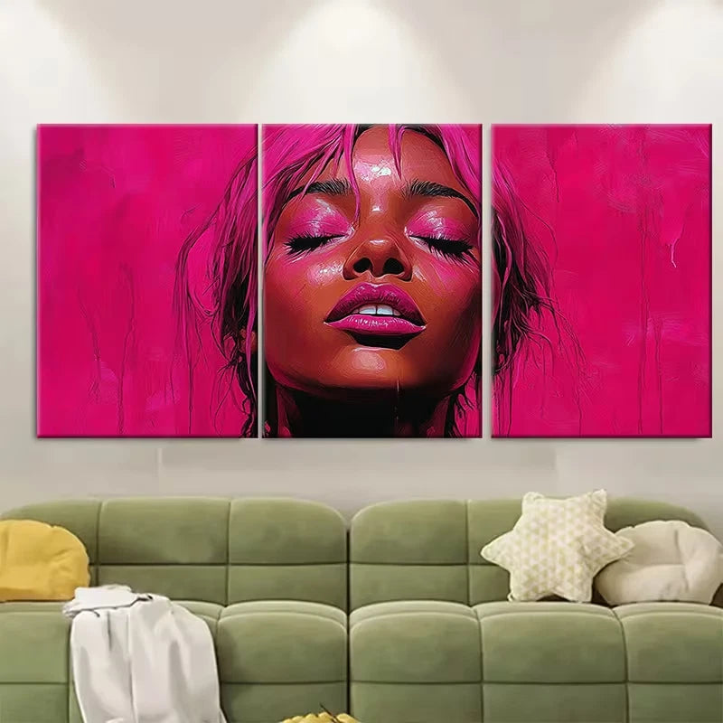3pcs Love Your Pink Magenta Comic Style Metal Print Ready to Hang Art