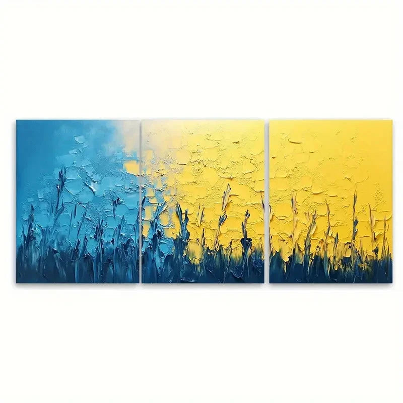 3pcs Blue Yellow Abstract Painting EI Wall Art Set Canvas Framed 60x90cm - High Quality Print 100% Australian Made Wall Canvas Ready to Hang - Bella Home Decor