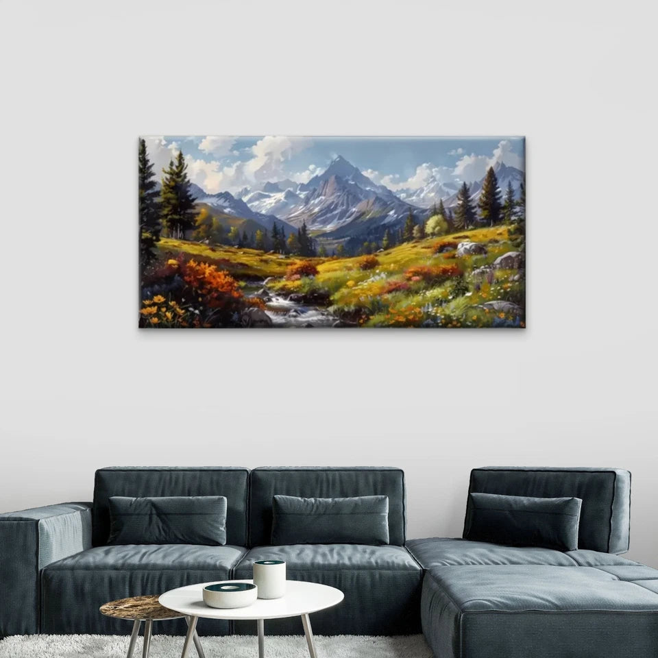 Greenery Flowing Streams Peaks Wall Art Canvas Office Home Room Framed 120x60cm